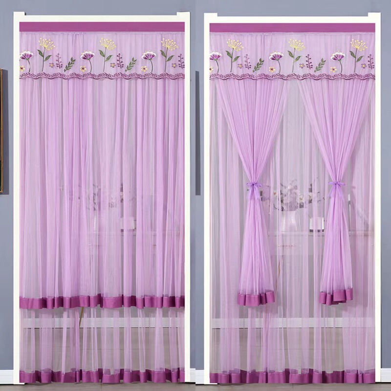 Punch-free Anti-mosquito Door Curtain Fabric Gauze Curtain Bedroom Lace Half Curtain Partition Curtain Privacy Four Seasons Home Hanging Curtain New Style