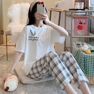 Pajamas Women's Summer Cotton Short Sleeve Trousers Can Be Worn Outside Princess Style Cute Spring and Autumn Homewear Set