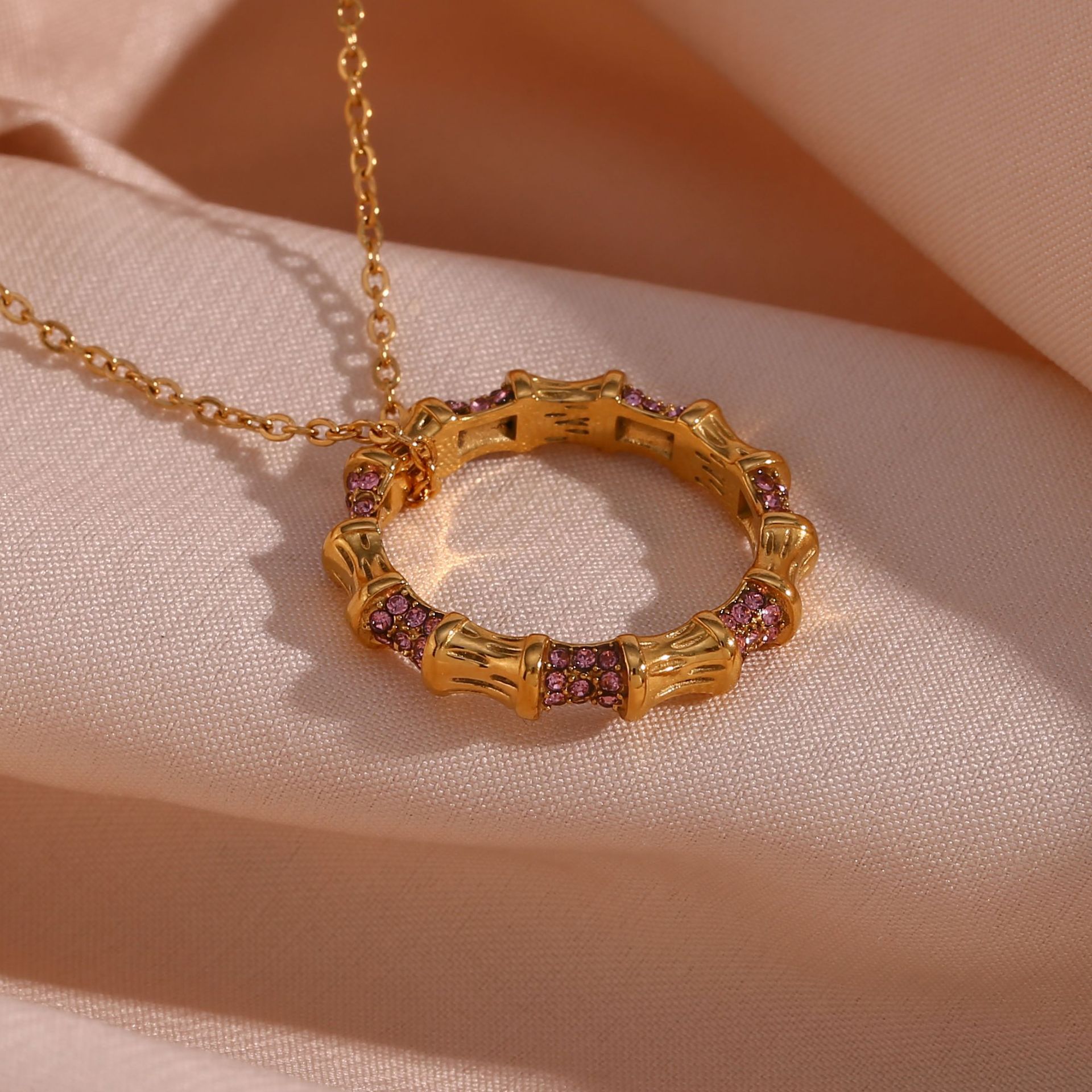 Bamboo Ring Zircon Inlaid Pendant Necklace