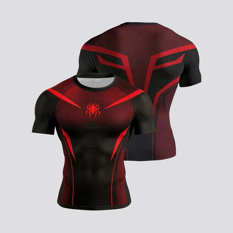 American-Style New Men's Tight-Fitting Elastic T-Shirt for Joggers, Sports, Fitness, Running Training, Quick-Drying Printed T-Shirt