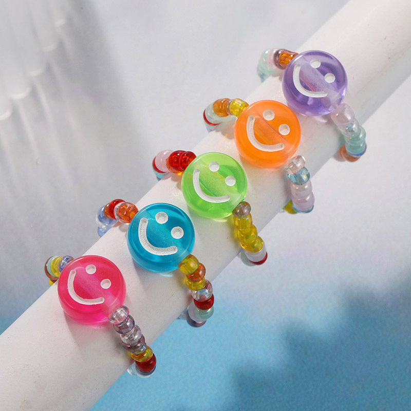 Korean-style niche simple cute rice beads Smiley ring suit women (random color of smiley face) trendy ring