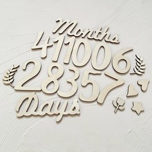 ins木质宝宝满月百天生日100days拍摄道具装饰 英文字母数字木牌