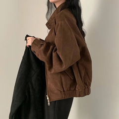 春と秋の新型の鹿の皮の絨毯のコートの女性の美ラードのアメリカの復古の短い上着のゆったりしていることをまねています。