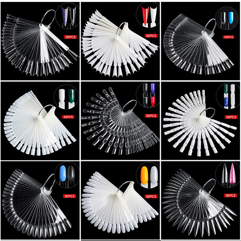 Fan-Shaped Color Card 50-Color Nail Polish Color Display Board, Various Nail Types, Various Colors Available, Fashionable Nail Art Color Card