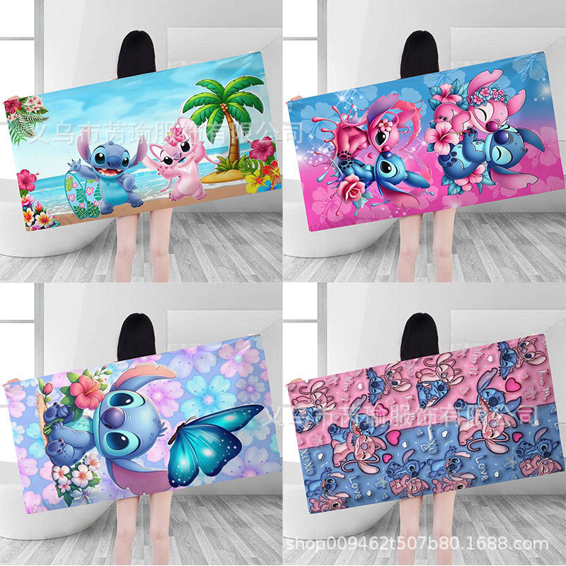 史迪仔沙滩巾跨境temu热款卡通数码印花超细纤维游泳浴巾厂家批发