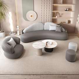 2024新款沙发网红轻奢服装店接待弧形沙发组合客厅小户型奶茶店