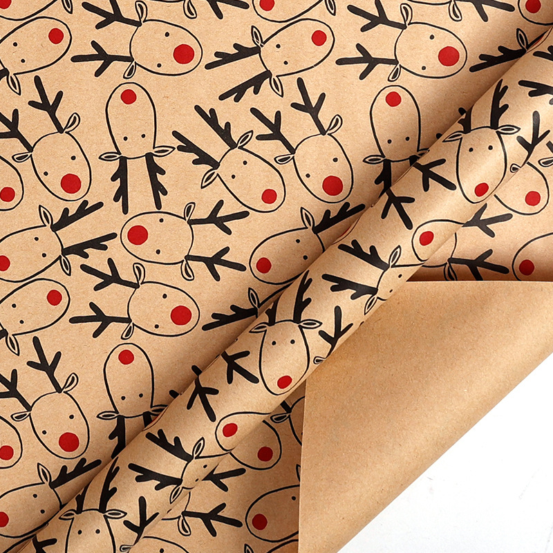 Papel de regalo navideño en rollo grande, éxito de ventas transfronterizo, papel kraft amarillo vintage ecológico para manualidades de árboles de Navidad.