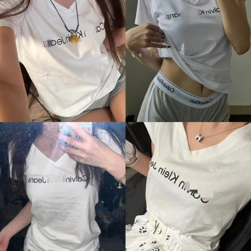 Nini Same Style C Brand V-neck Short-sleeved Summer Explosions recommend Slim-fit Girls' Slim-fit Top