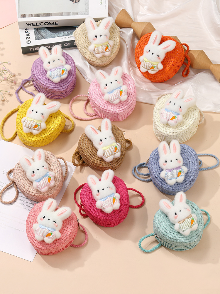64g Weight Weave Fashion Element Zipper Closure Type Single Shoulder Strap Strap Type Straw Bag Bags Type Casual, Holiday Occasion Straw Material Animal, Cartoon Pattern Spring&Summer Season Kid'S Gender Cute Style Round, Heart-shaped Shape Kid'S Straw Animal Cartoon Cute Weave Round Heart-shaped Zipper Straw Bag 11