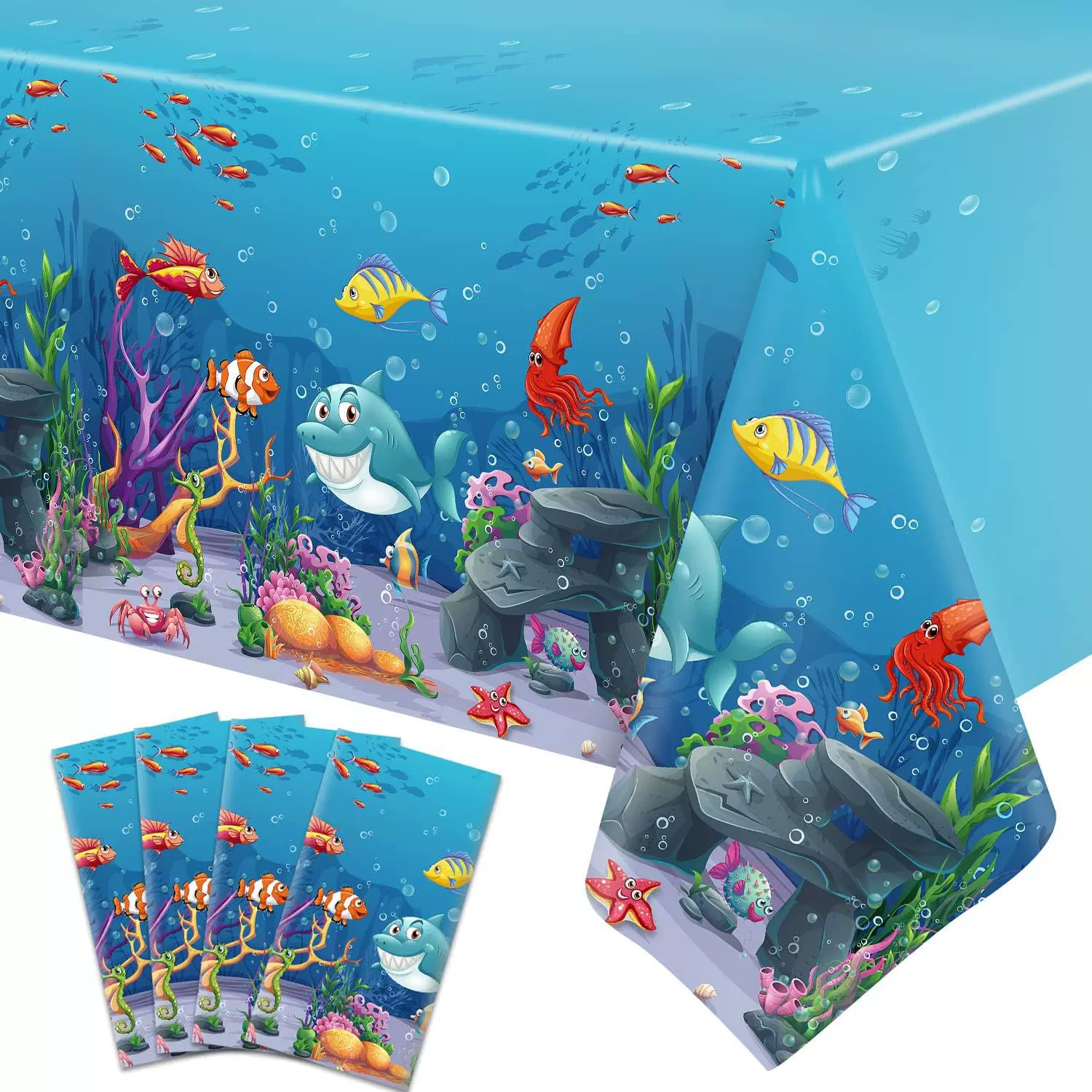 跨境新款海洋生物聚会生日派对餐具装饰 海洋生物一次性pe桌布