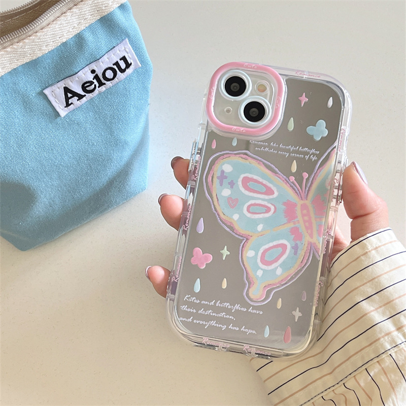 Girl ins espejo pintura al óleo gota de agua mariposa para iPhone15 Apple 16ProMax funda para teléfono móvil Apple 13P