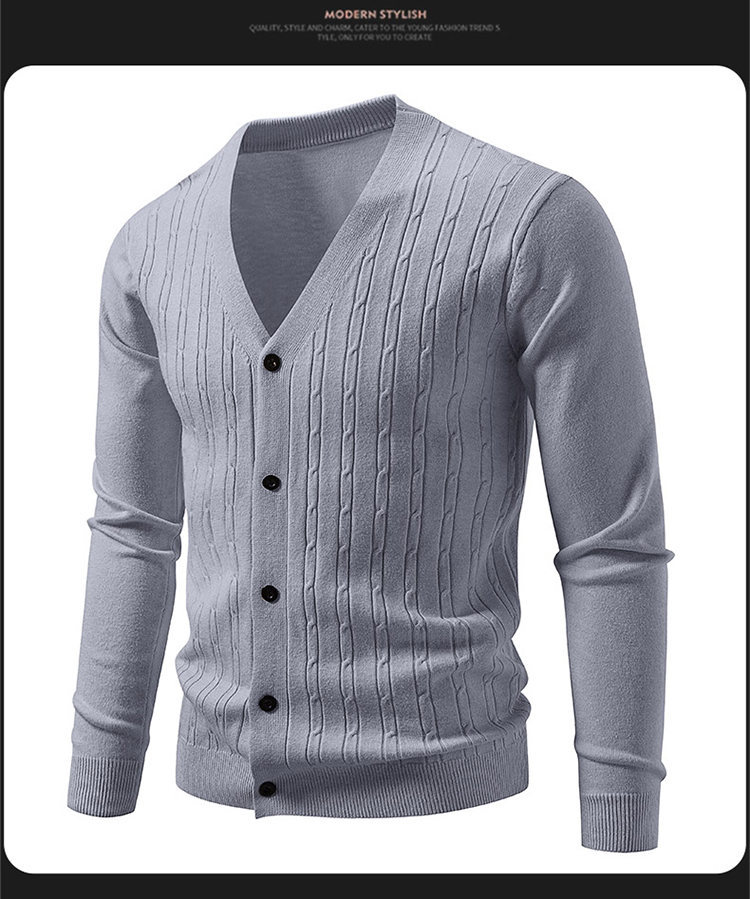 Korean-stil Herren Strickjacke Mit V-ausschnitt Und Jacquard-muster_voghion.com