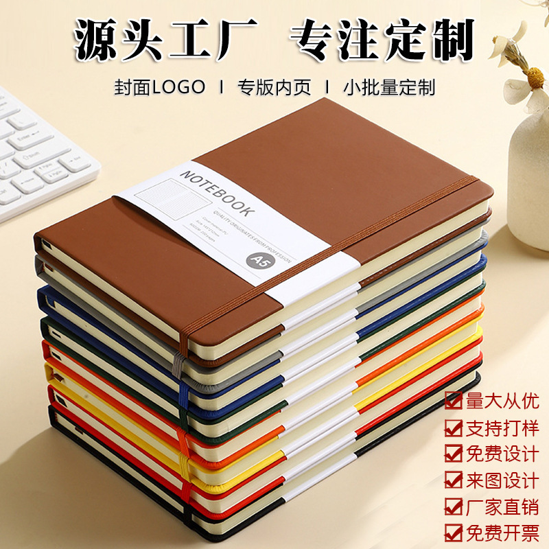 A5 correa de cuero cuaderno personalizado logotipo spot transfronterizo de oficina de negocios cuero elástico cuaderno