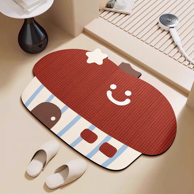 Cartoon Diatomaceous Earth Floor Mat for Bathroom, Water-Absorbent and Non-Slip Foot Mat for Bedroom Entrance, Dirt-Resistant and Wear-Resistant Entryway Mat, Available for Dropshipping