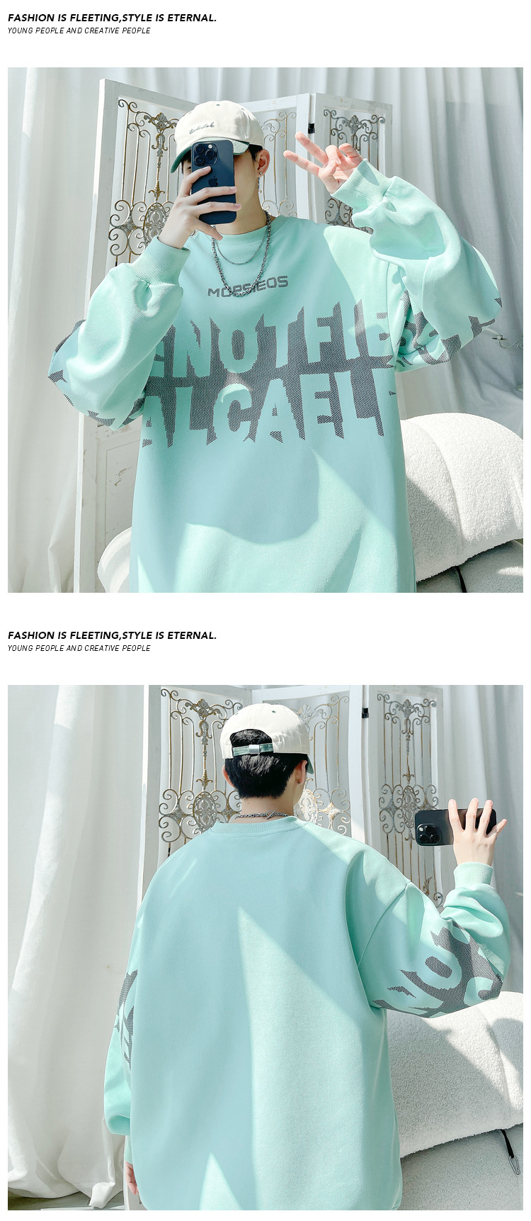 Heavyweight Long Sleeve Crew Neck T-shirt For Men Trendy Loose Fit_voghion.com