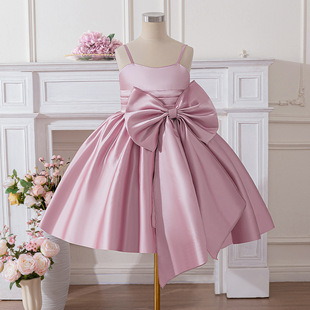 European and American Cross-Border New Children's Dress Skirt with Big Bow Princess Skirt Children's Satin Tutu Skirt Holiday Performance Clothing