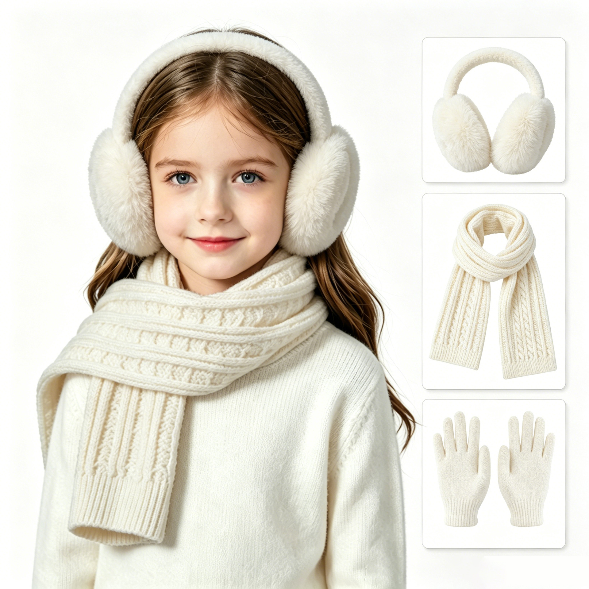 Cross-Border Solid Color Children's Earmuffs, Scarf, and Gloves Set, Warm and Versatile Set for Boys and Girls