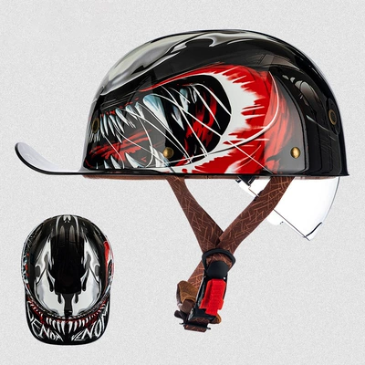 Helmet, Retro Half Helmet, Flip-Up Helmet, Motosiklet kaskı (dəbilqə) - rw03-inner-mirror-model-black-venom-m-size-53-54cm