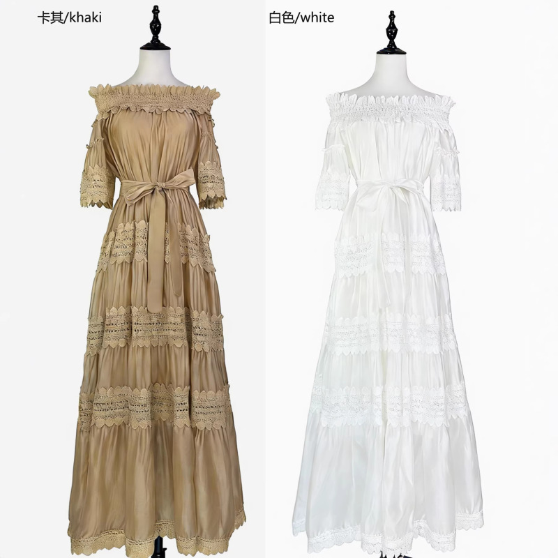 2026 Ebay French-Style Off-Shoulder Long Dress with Flared Sleeves, Waist-Cinching, Slimming, Tie-Up Dress, Vacation Style 2026 Ebay French-Style Off-Shoulder Long Dress with Flared Sleeves, Waist-Cinching, Slimming, Tie-Up Dress, Vacation Style