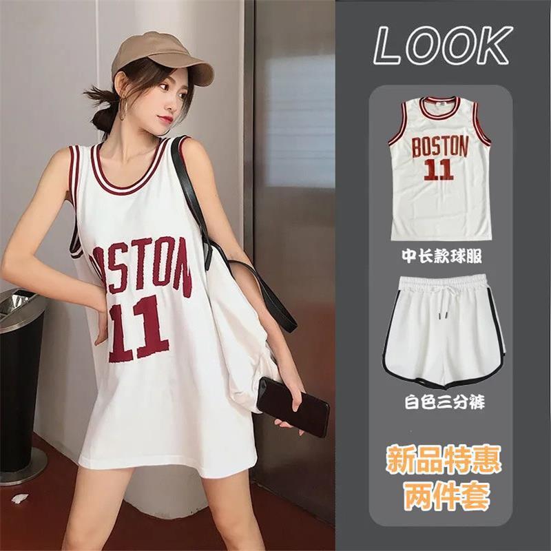Basketball Vest for Women to Wear Sexy Female Students' Letter Trendyy Loose Sports Style Mid-Length Sleeveless T-Shirt
