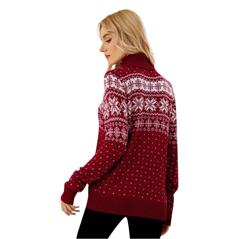 Transfronterizos de otoño e invierno Nuevo jacquard jersey de cuello alto de Navidad suéter europeo y americano Comercio exterior copo de nieve punto bottoming camisa image 1