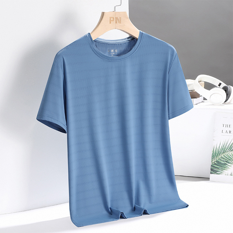 Camiseta de hielo de hombre de verano de manga corta, camiseta delgada suelta de hielo grande, ropa de hombre de secado rápido, ropa de media manga para hombres.