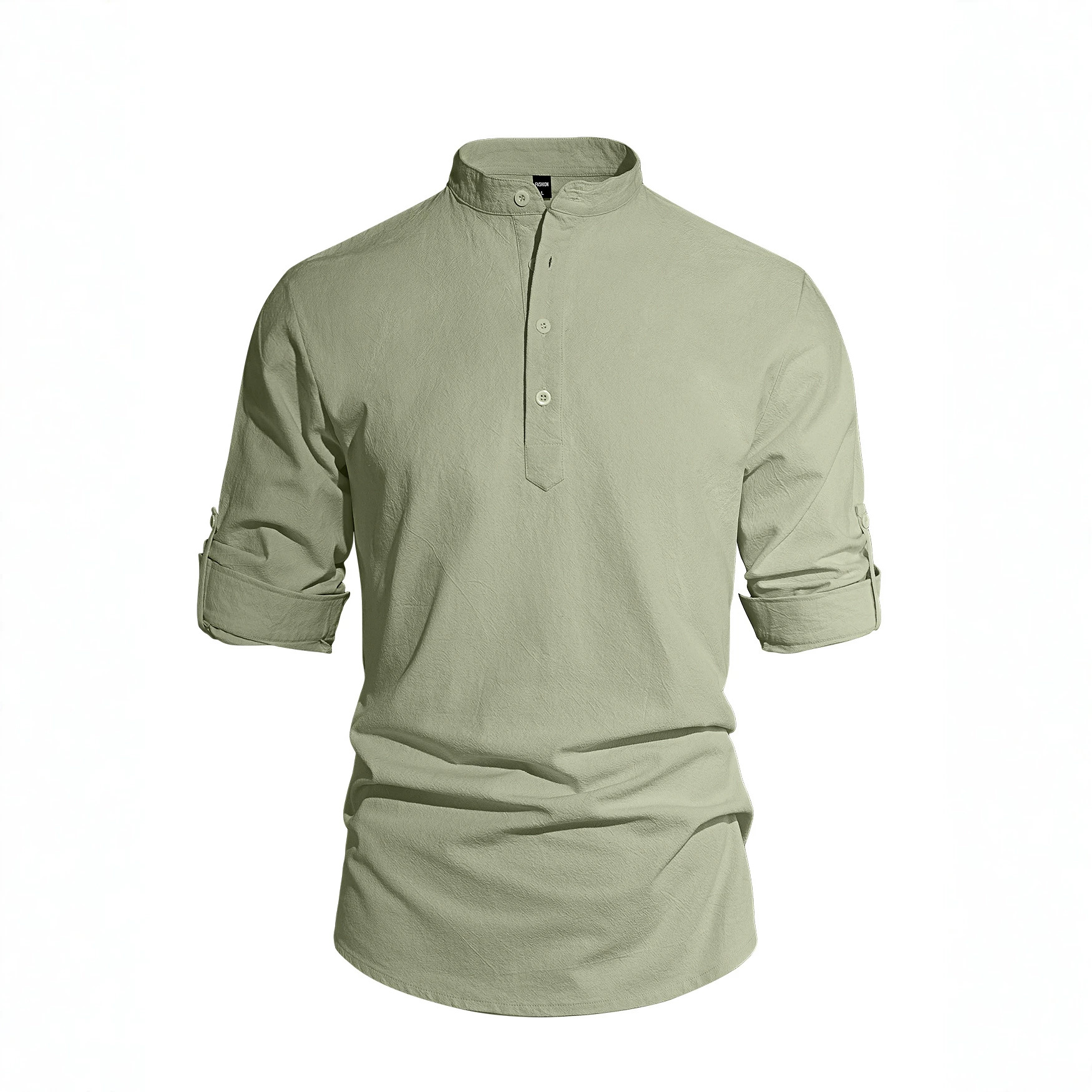 Nuevo cross-border camisa casual de hombre de moda de cuello de algodón y lino de manga larga camisa casual de color sólido para hombres