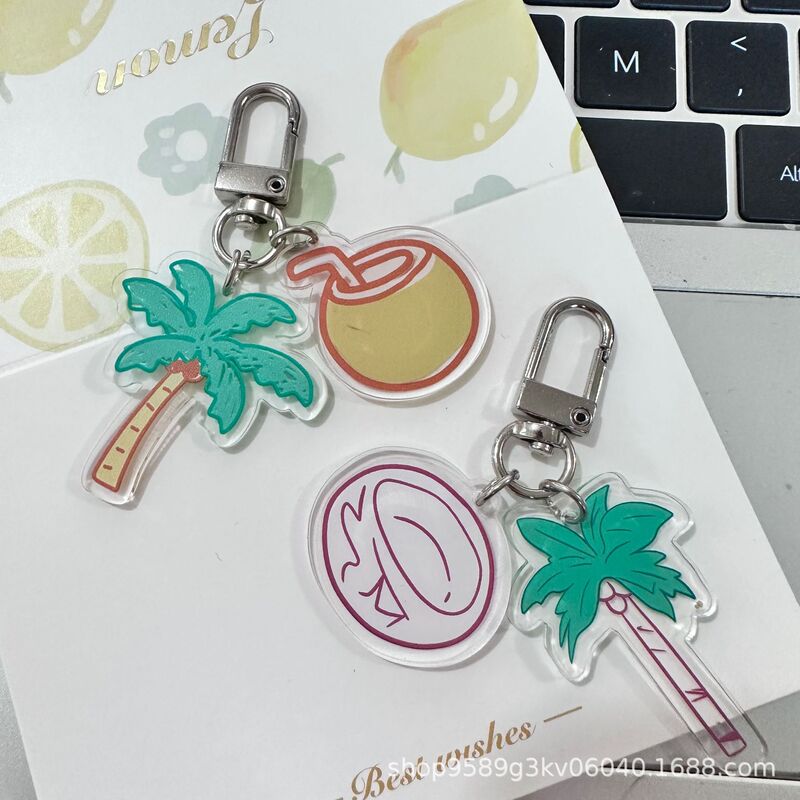 Summer Beach Coconut Tree Headset Pendant Creative Student Bag Keychain Internet Celebrant Car Keychain Accessories