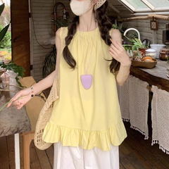 多巴胺黄色法式小资小上衣女夏无袖背心衬衫设计感独特漂亮娃娃衫