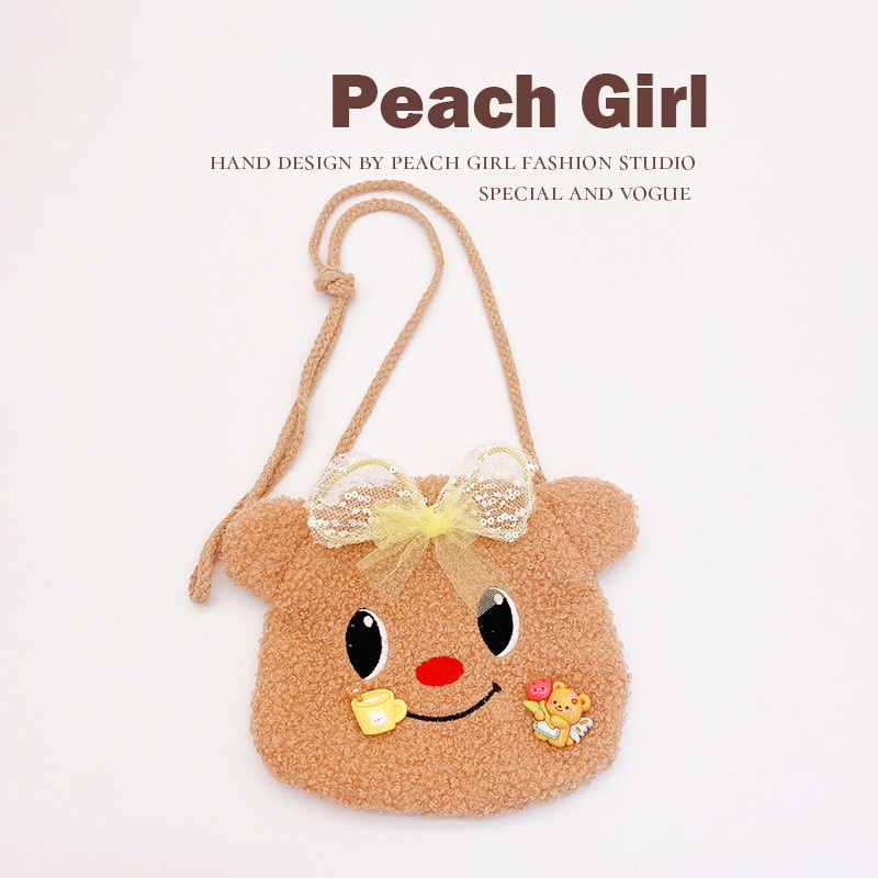 PEACH GIRL with a bow with a bow cute plush children's messenger bag…