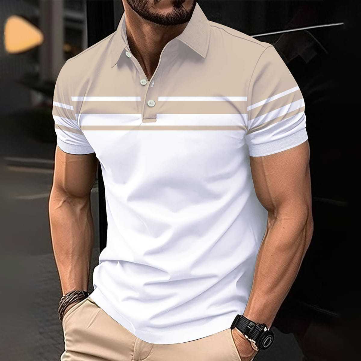 Cross-Border Fashion Men's 3Dpolo Shirt Summer Simple Pattern Printed Short-Sleeved T-Shirt Casual Top Stripesd Men's Clothing