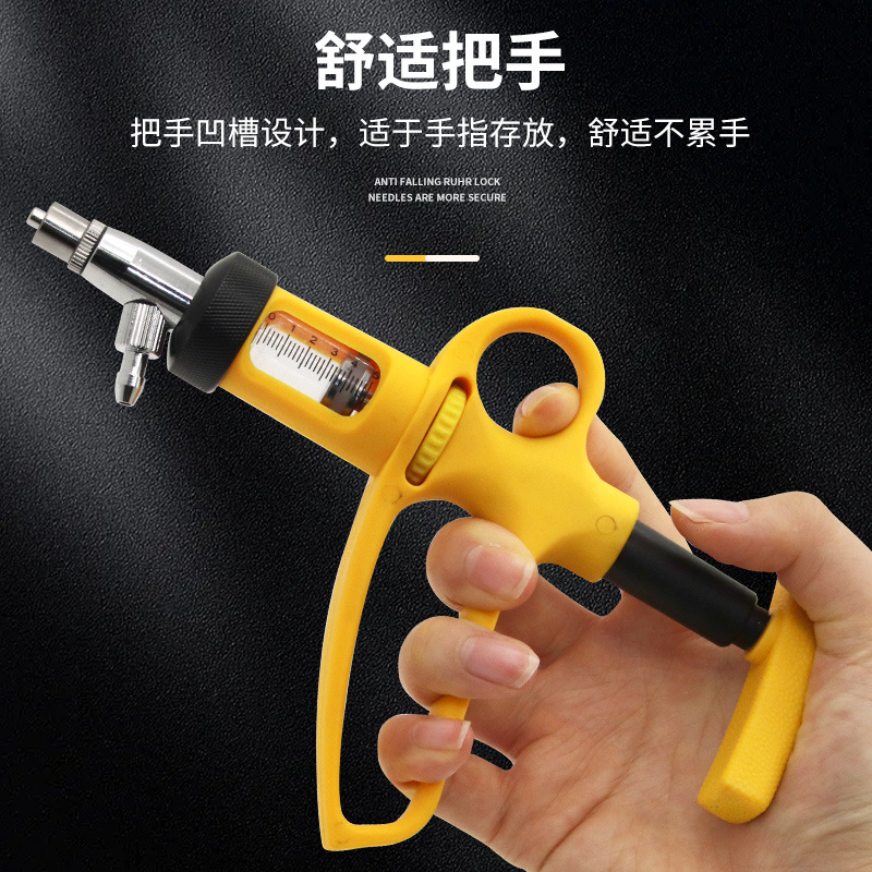 inyector de inyección de vacuna tipo paja ajustable continuo de metal veterinario inyector de inyección de vacuna para ganado, oveja y cerdo alimentador