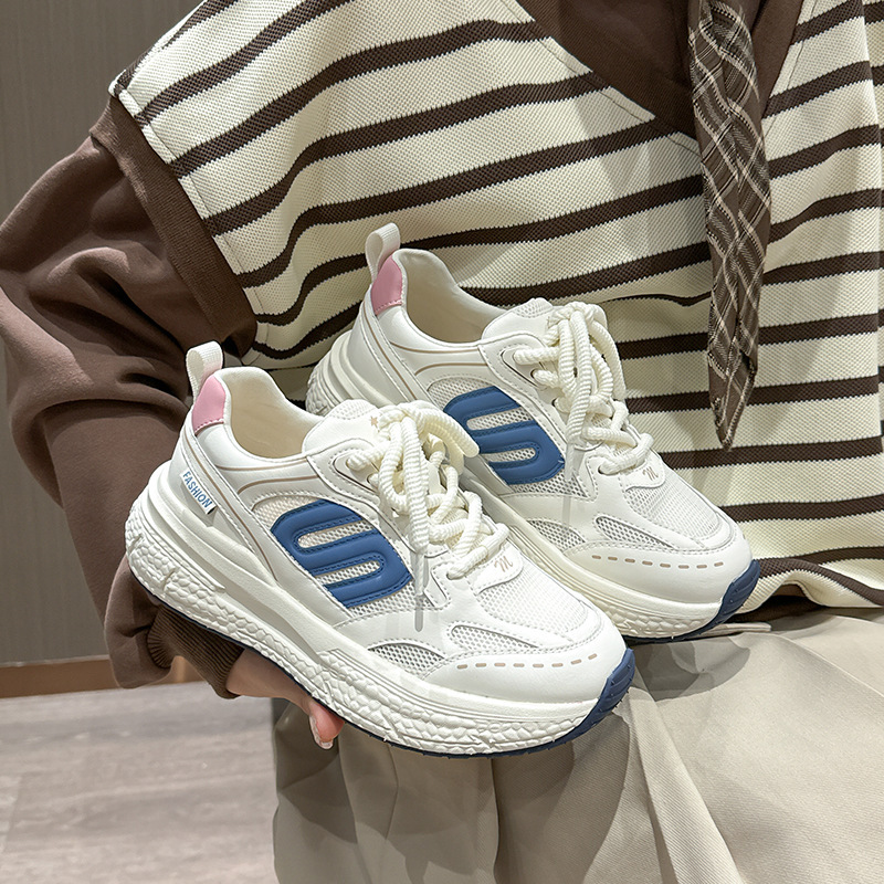 Genuine Leather Mesh Torre Shoes Women's 2024 Spring and Summer New Breathable All-match Thick Sole Lightweight Sports White Forrest Gump Shoes