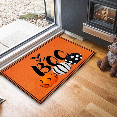Cross-border Fun Halloween Door Mat Warning signs Decorative Foot Mat Amazon Daifa Pumpkin Head Mat Carpet (Avtomobil döşəmə paspasları) - boo-40-60cm-skin-friendly-suede