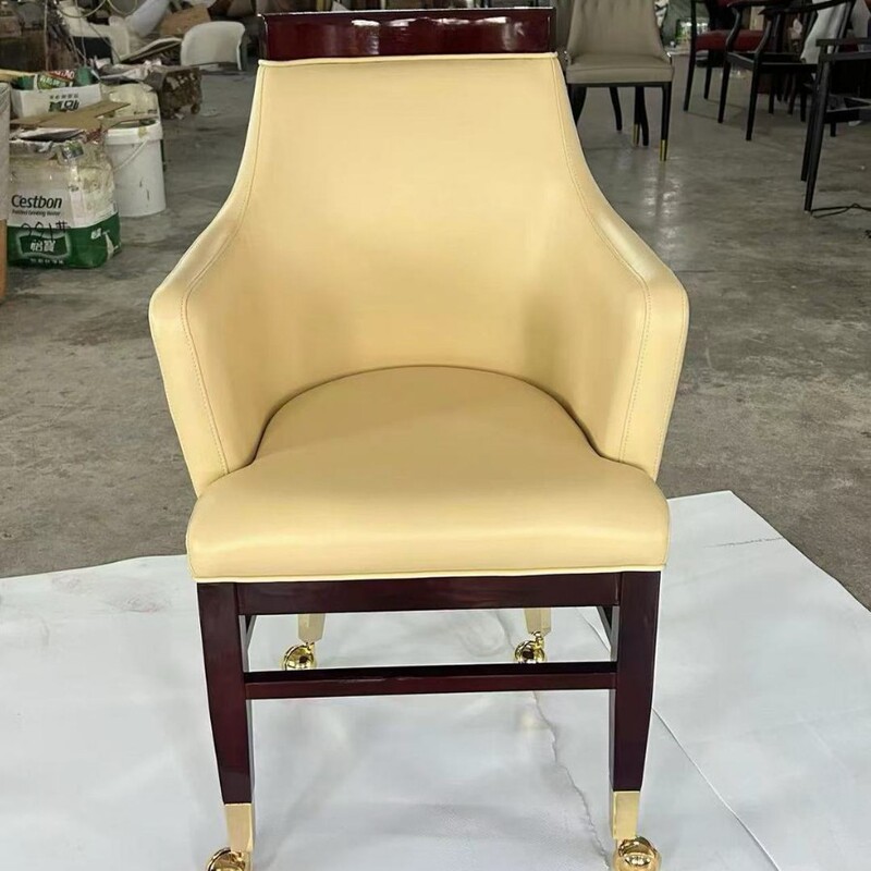 Mahjong Player Soft-Packed Solid Wood Rolling Chair, Club Hotel Lobby Vip Chair, Gambling Entertainment Dining Chair, Light Luxury Home Use