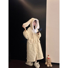 甜美可爱珊瑚绒连帽睡裙女冬季新款大码加绒加厚长款家居服可外穿