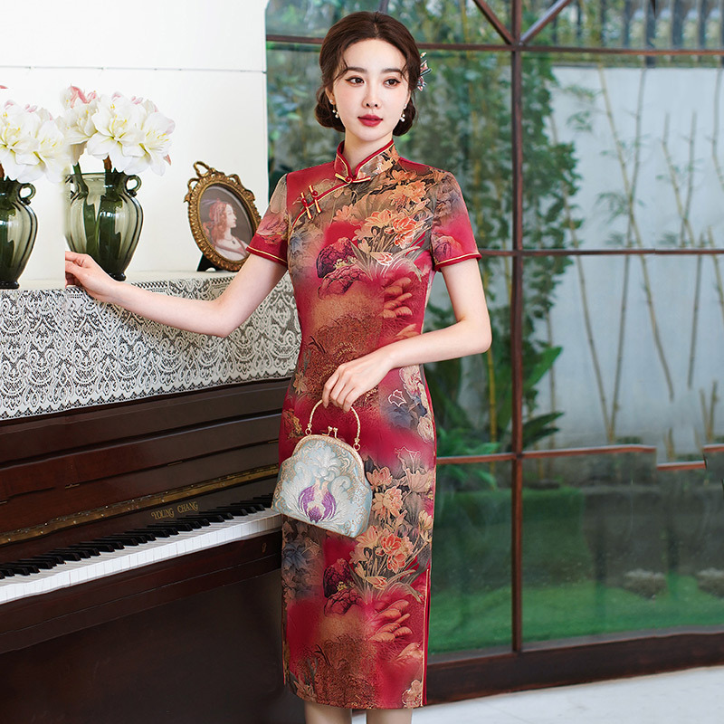 Mid-length Mother's Dress, Modified Chinese Style Qipao, 2024 New Arrival, Women's Chinese Style, Retro Elegance, Daily Wear, Summer