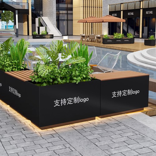 Outdoor stainless steel flower box flower stand set municipal flower bed real estate office outdoor display commercial square iron flower trough fence