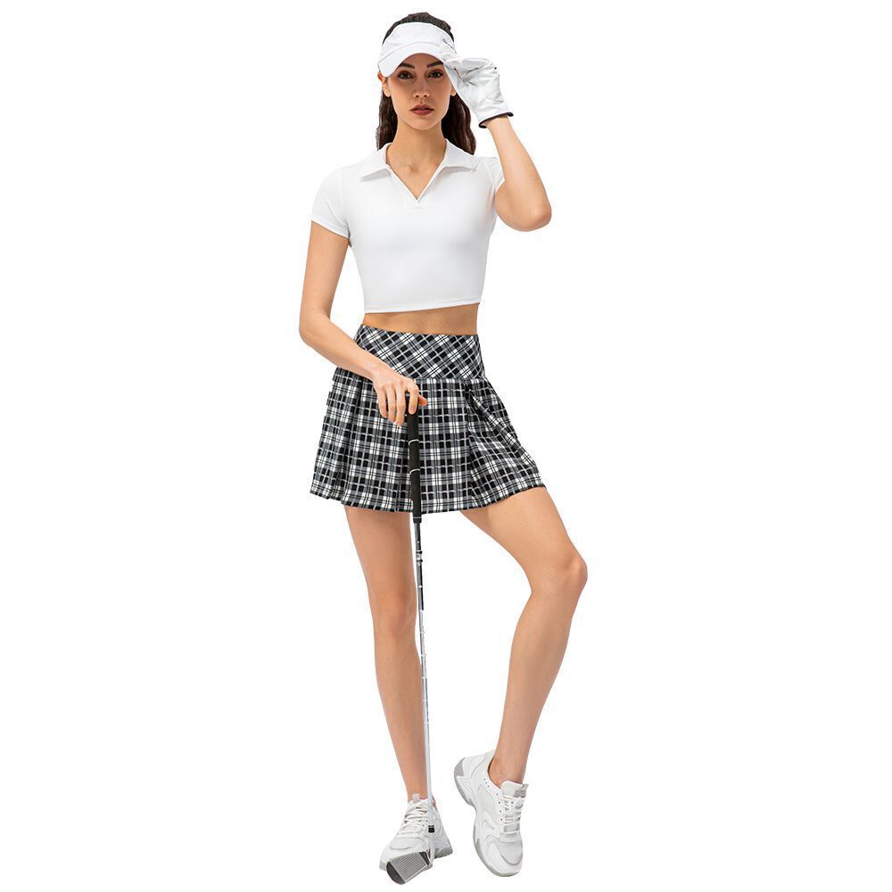 Spring And Summer Women's Plaid Sports Skirt Pleated Skirt Household Running Dance Anti-exposure Skirt Pants Yoga Tennis Skirt