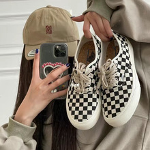 帆布鞋夏格休闲字母黑白低帮滑板鞋CD棋盘联名复古G万斯正步印花