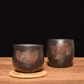 滇垚云南建水紫陶茶杯七分杯全手工浮雕主人品茗杯非陶瓷紫砂杯子