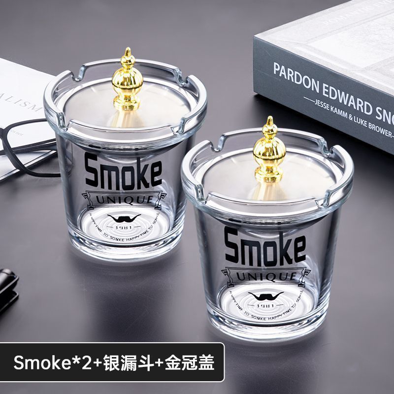 新款玻璃烟灰缸防飞灰创意家用客厅高级感办公室防风烟缸带盖宿舍|undefined