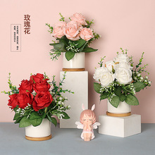 北欧装饰玫瑰花套装餐桌花艺盆栽花餐桌花花束摆件假花绿植仿真花