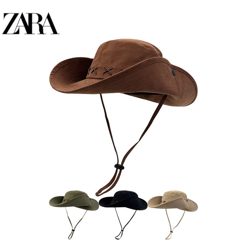ZARA American Style Retro Western Cowboy Hat Children's Hot Girl Style Summer Seaside Sunshade Sunscreen Hat Big Brimmed Fisherman Hat