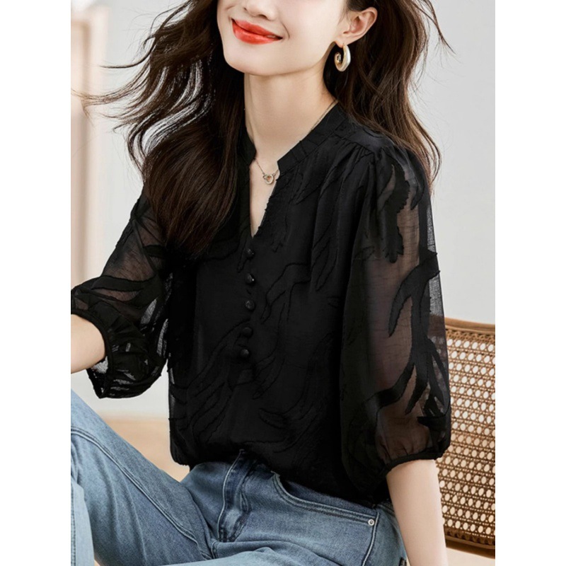 Elegant black shiffon fashionable summer lace summer clothing