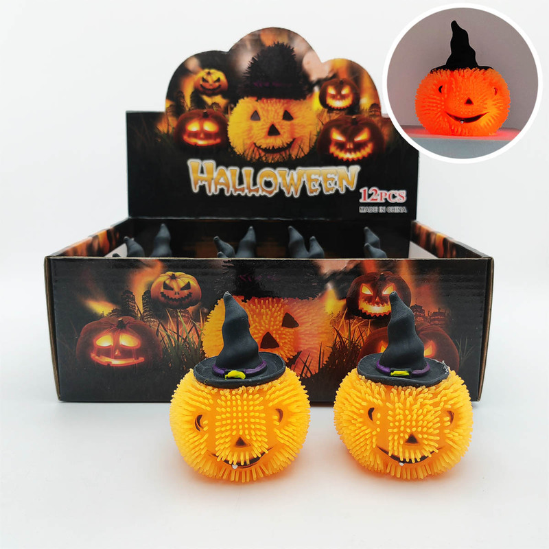 Decompression flash pumpkin lamp fur ball pinch music creative Halloween luminous pumpkin lamp cross-border wholesale