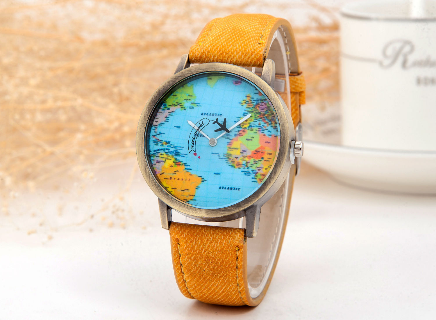 Hot selling circling the earth, cowboy belt watch, antique copper aircraft map belt, men's and women's watch_voghion.com