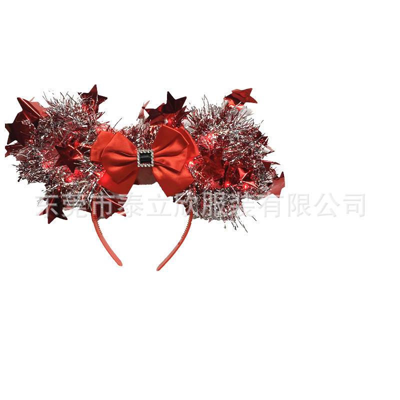 クリスマスヘッドバンド 光る花輪ヘッドバンド パーティーヘッドバンド クリスマス蝶飾り 五芒星飾り 光るヘッドバンド|undefined