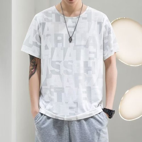 Men's Summer Sports Dry Fit T-Shirt Short Sleeve Crew Neck Mesh Loose Chilling Silk Ultra Thin Casual Outdoor Top