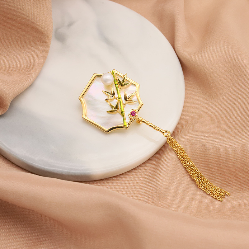 Nuevo estilo chino perla de agua dulce natural broche nicho alto sentido pin accesorios ramillete 18K oro real color retención image 11